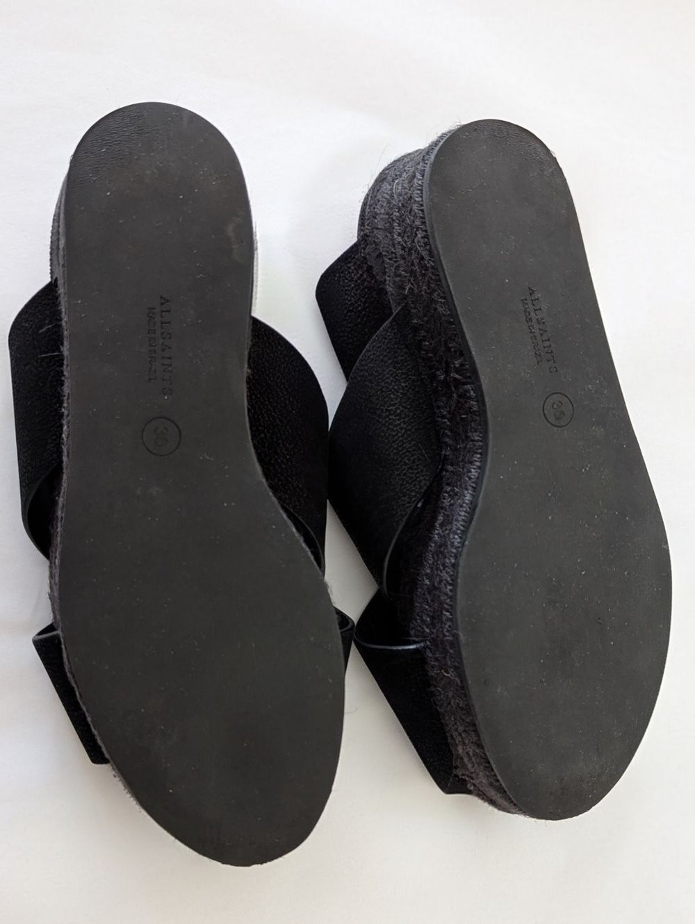 AllSaints Harlem Black Leather Platform Espadrille Sandals - Picture 7 of 13